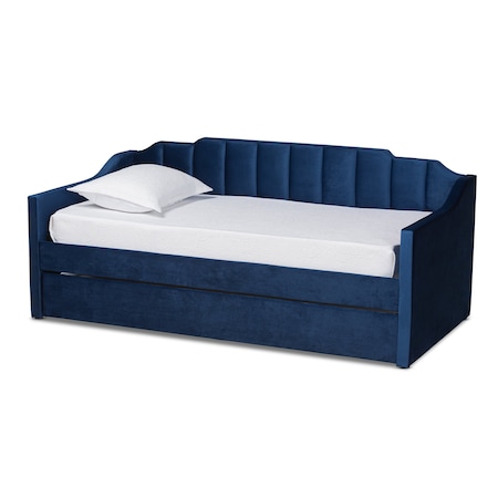 Baxton Studio Lennon Modern and Contemporary Navy Blue Velvet Fabric Twin Size Daybed with Trundle 186-11466-Zoro